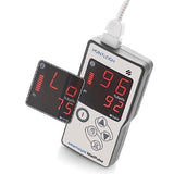 Smartsigns MiniPulse MP1R Handheld Rechargeable Pulse Oximeter showing Low Pulse Warning Message