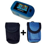 MD300 C2 Fingertip Pulse Oximeter showing Numeric and Waveform Display with Black and Blue Pouches